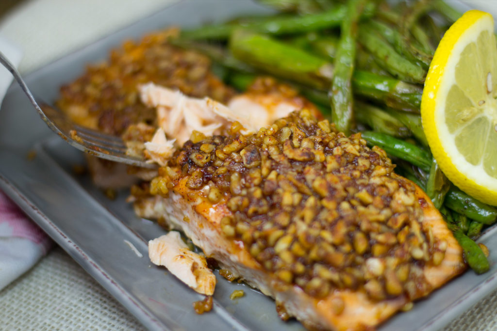 Sweet and Spicy Walnut Crusted Salmon